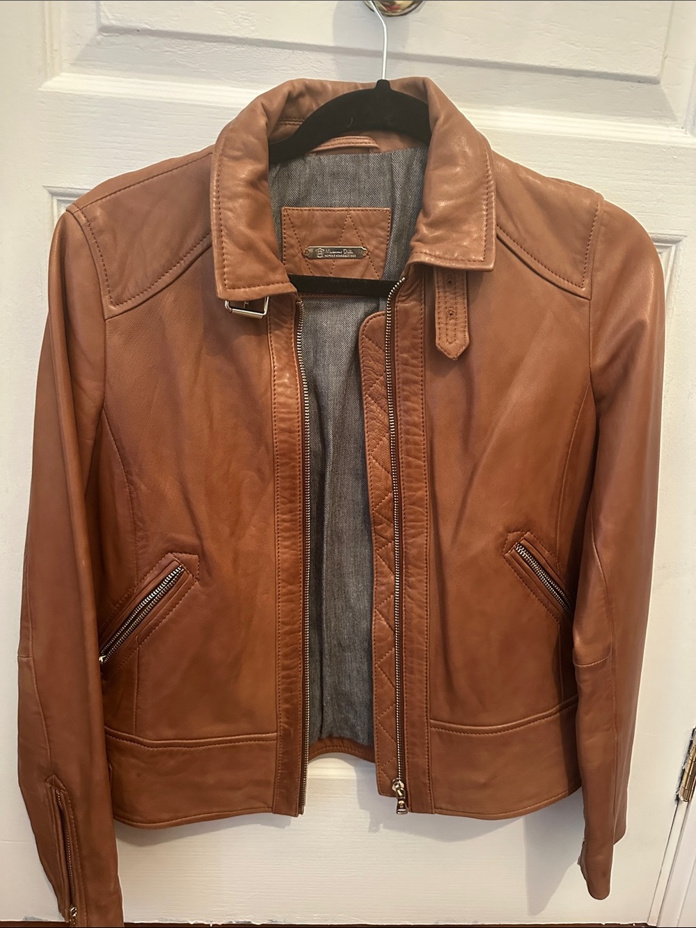 Massimo Dutti Cognac 100% Leather Bomber Jacket